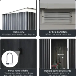 Abri de jardin - remise pour outils - cabanon portes verrouillables - dim. 2,8L x 1,3l x 1,72H m - tôle d'acier gris noir