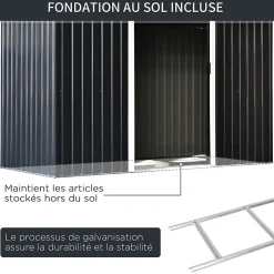 Abri de jardin - remise pour outils - cabanon portes verrouillables - dim. 2,8L x 1,3l x 1,72H m - tôle d'acier gris noir