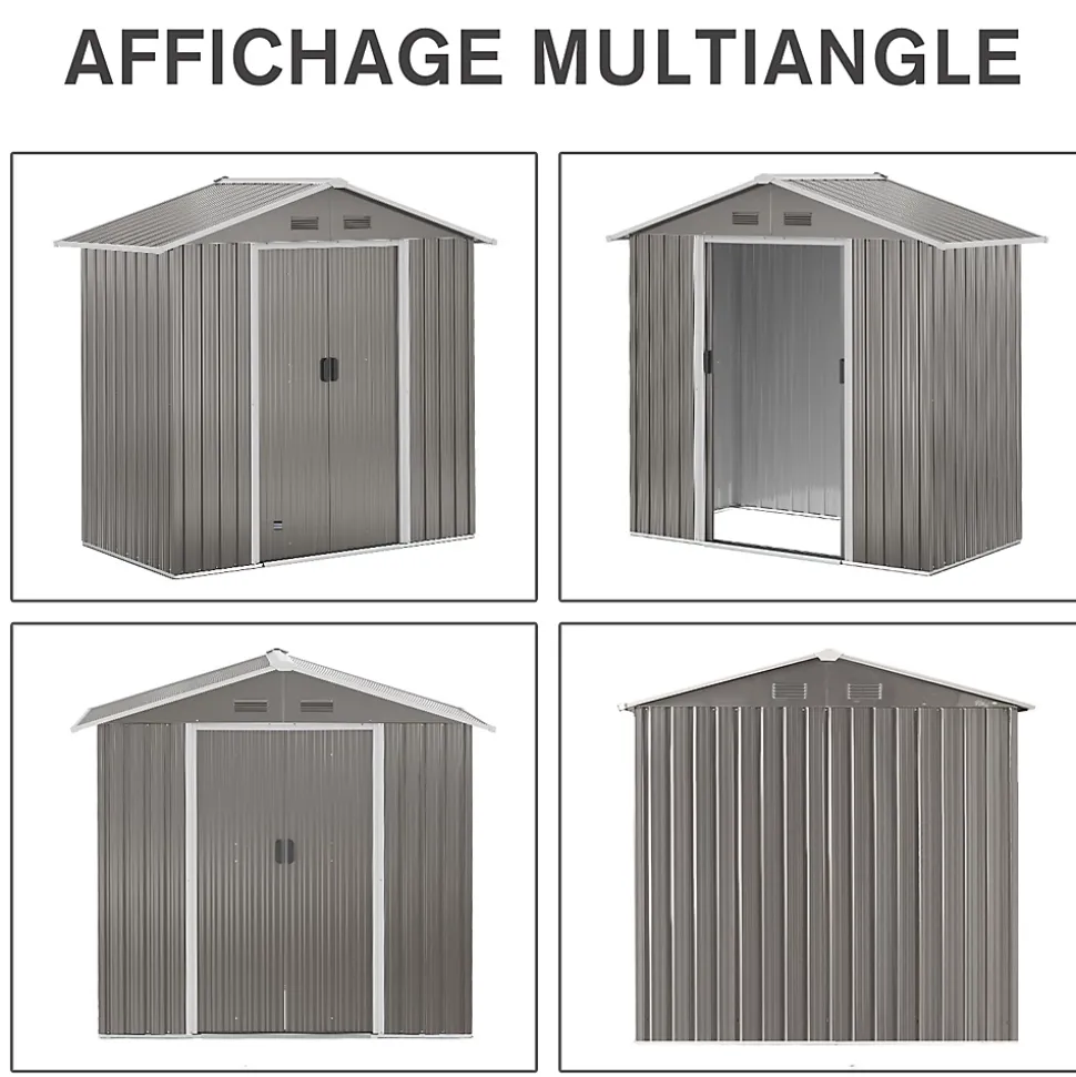 Abri de jardin - remise pour outils - cabanon porte verrouillable - dim. 194L x 110l x 184H cm - tôle d'acier gris