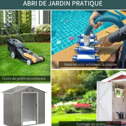 Abri de jardin - remise pour outils - cabanon porte verrouillable - dim. 194L x 110l x 184H cm - tôle d'acier gris