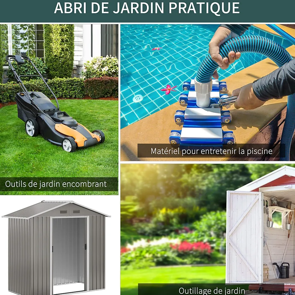 Abri de jardin - remise pour outils - cabanon porte verrouillable - dim. 194L x 110l x 184H cm - tôle d'acier gris