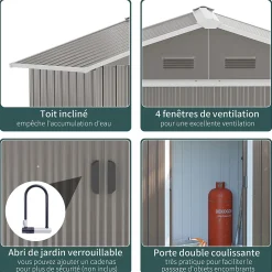 Abri de jardin - remise pour outils - cabanon porte verrouillable - dim. 194L x 110l x 184H cm - tôle d'acier gris