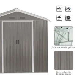 Abri de jardin - remise pour outils - cabanon porte verrouillable - dim. 194L x 110l x 184H cm - tôle d'acier gris