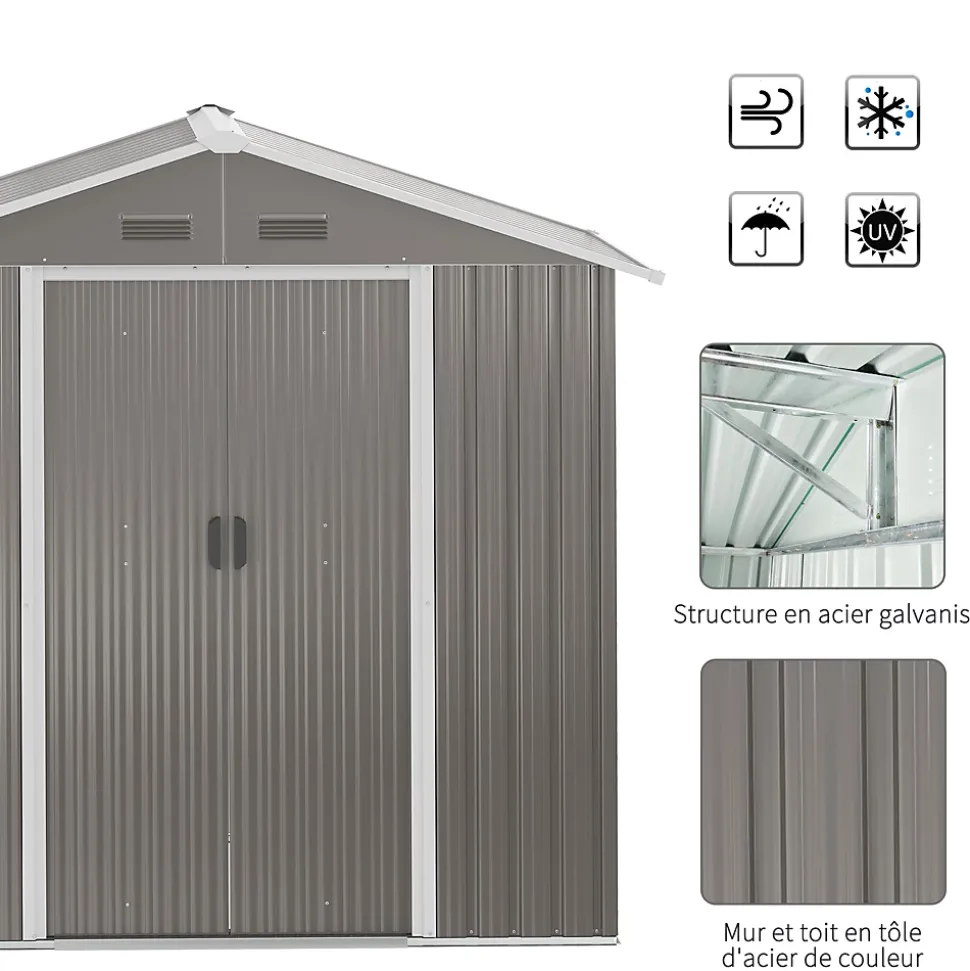 Abri de jardin - remise pour outils - cabanon porte verrouillable - dim. 194L x 110l x 184H cm - tôle d'acier gris