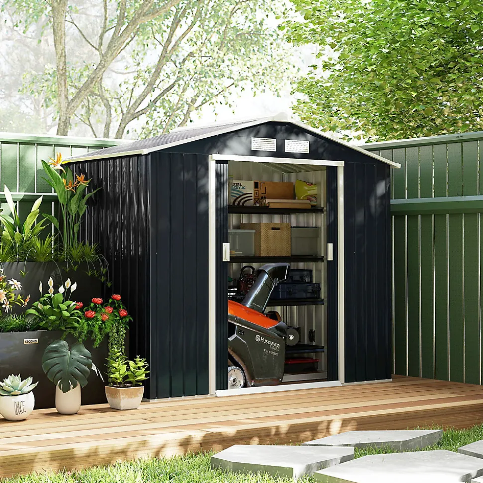 Abri de jardin - remise pour outils - cabanon porte verrouillable - dim. 213L x 130l x 185H cm - tôle d'acier gris