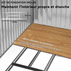 Abri de jardin - remise pour outils - cabanon porte verrouillable - dim. 213L x 130l x 185H cm - tôle d'acier gris