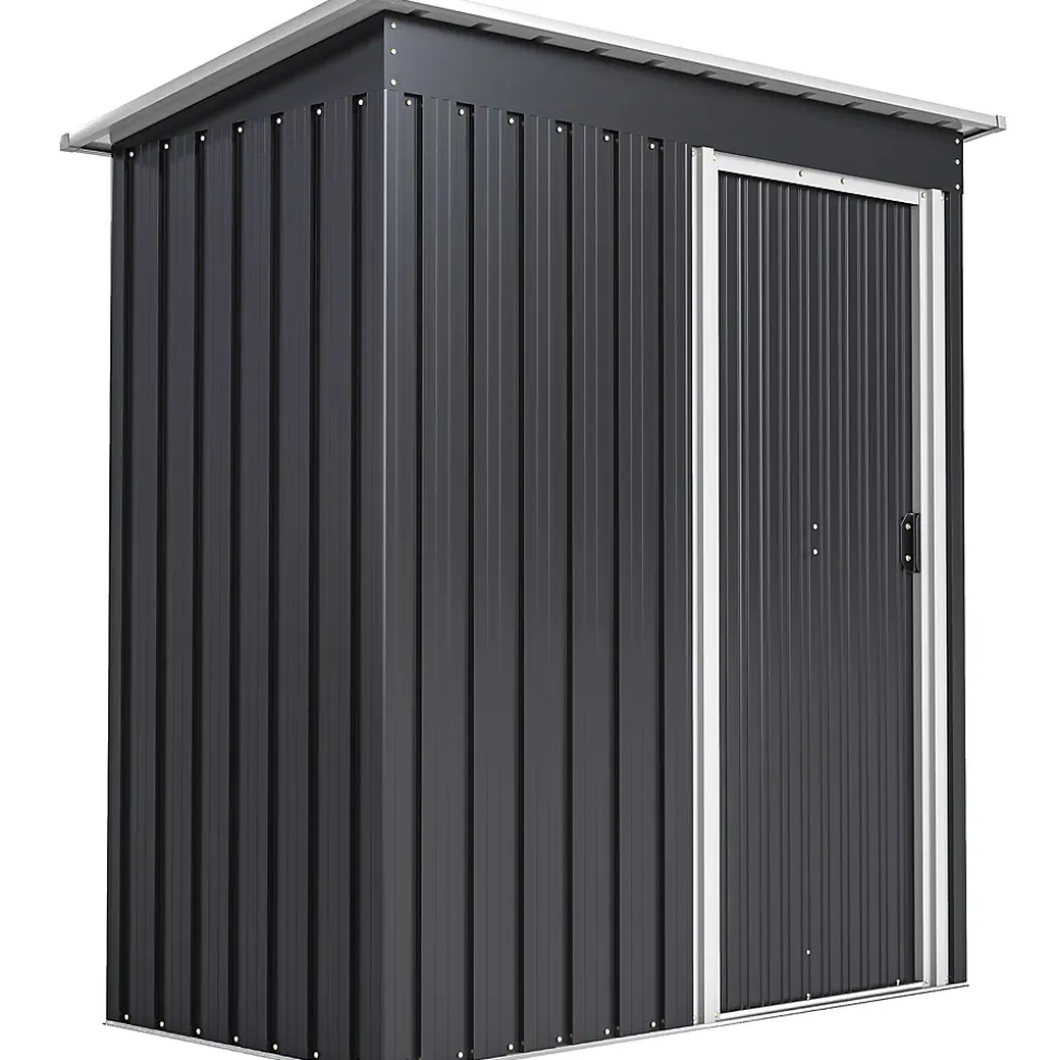 Abri de jardin - remise pour outils - cabanon porte coulissante - dim. 163L x 89l x 182H cm - tôle d'acier noir blanc