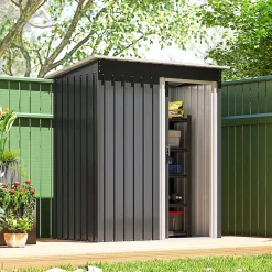 Abri de jardin - remise pour outils - cabanon porte coulissante - dim. 163L x 89l x 182H cm - tôle d'acier noir blanc