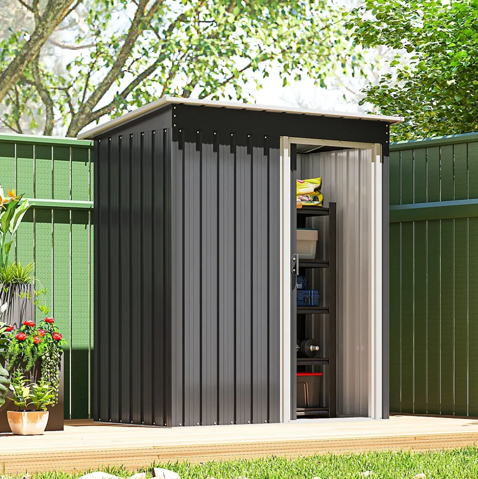 Abri de jardin - remise pour outils - cabanon porte coulissante - dim. 163L x 89l x 182H cm - tôle d'acier noir blanc