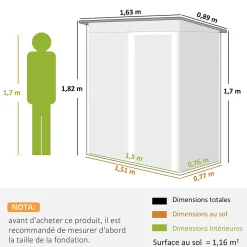 Abri de jardin - remise pour outils - cabanon porte coulissante - dim. 163L x 89l x 182H cm - tôle d'acier noir blanc