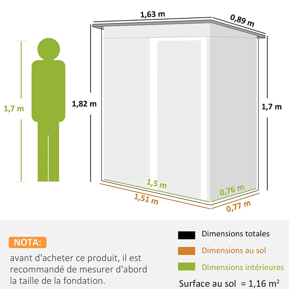 Abri de jardin - remise pour outils - cabanon porte coulissante - dim. 163L x 89l x 182H cm - tôle d'acier noir blanc