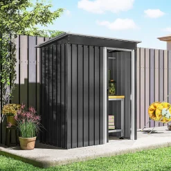 Abri de jardin - remise pour outils - cabanon porte coulissante - dim. 163L x 89l x 182H cm - tôle d'acier noir blanc