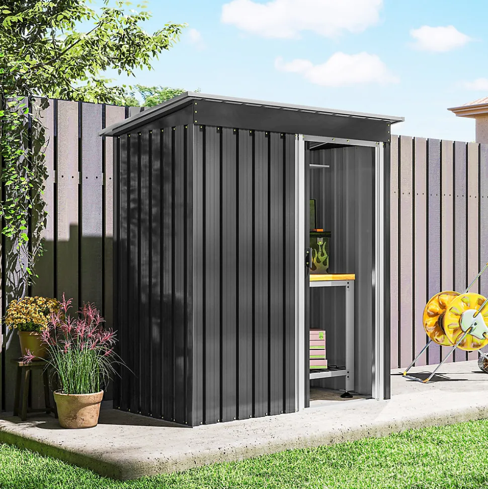 Abri de jardin - remise pour outils - cabanon porte coulissante - dim. 163L x 89l x 182H cm - tôle d'acier noir blanc