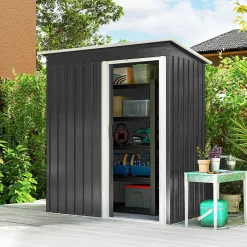 Abri de jardin - remise pour outils - cabanon porte coulissante - dim. 163L x 89l x 182H cm - tôle d'acier noir blanc