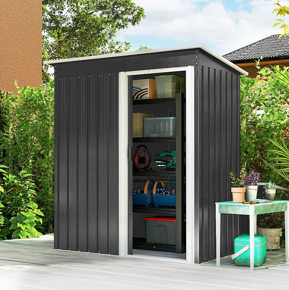Abri de jardin - remise pour outils - cabanon porte coulissante - dim. 163L x 89l x 182H cm - tôle d'acier noir blanc