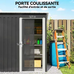Abri de jardin - remise pour outils - cabanon porte coulissante - dim. 163L x 89l x 182H cm - tôle d'acier noir blanc