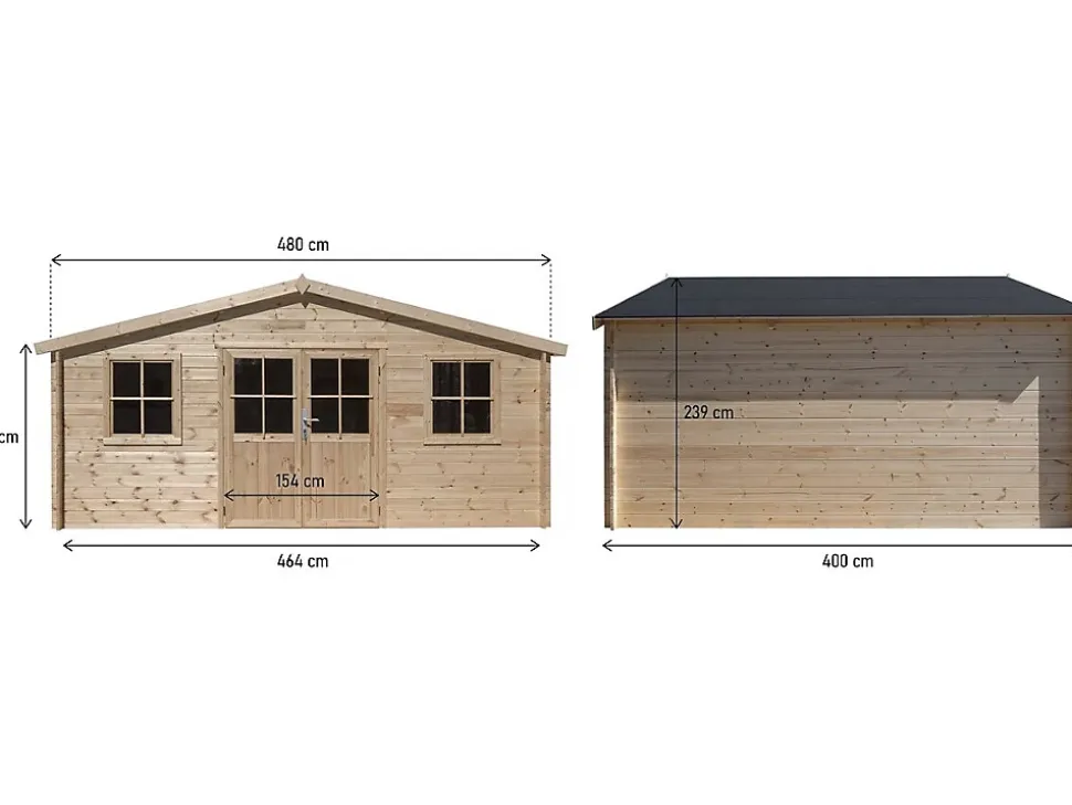 Abri de jardin bois "Alex" 20.20 m² 4.80 x 4.00 x 2.39 m 28 mm