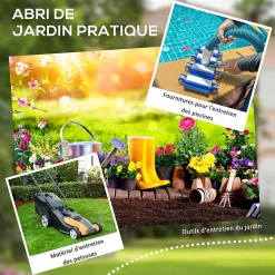 Abri de jardin cabanon 2,12 m² - 2 portes, fenêtre, aération, toit double pente - résine PP gris