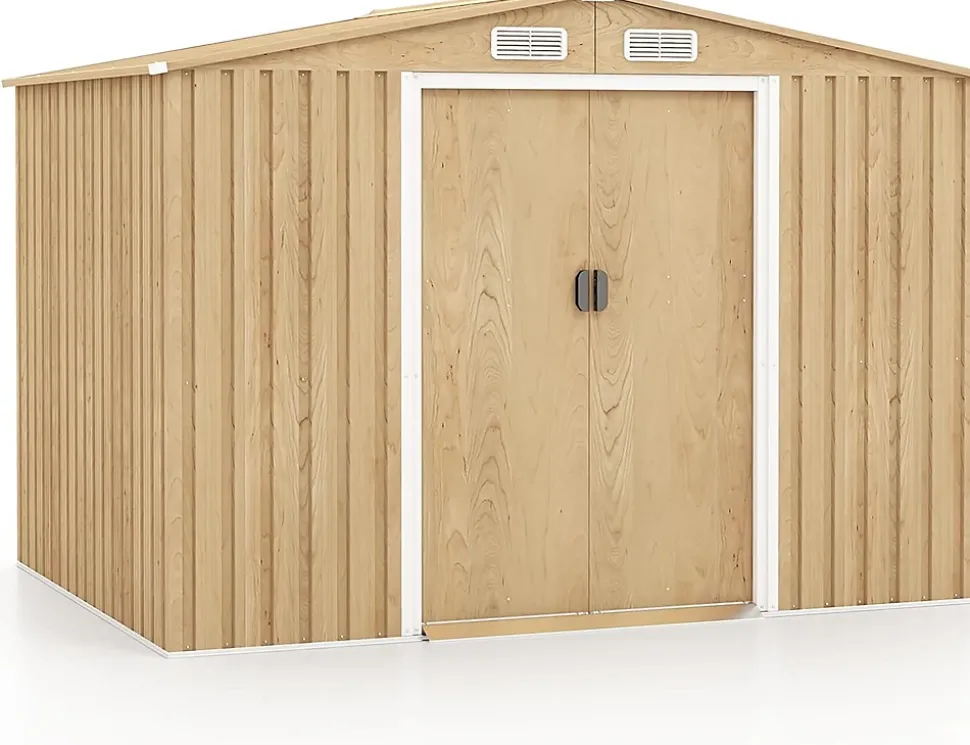 Abri de Jardin en Acier Galvanisé Anti-UV avec Portes Verrouillables, Plancher, Bouches d'Aération, 259x196x184cm, 5m² Naturel