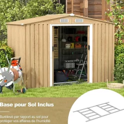 Abri de Jardin en Acier Galvanisé Anti-UV avec Portes Verrouillables, Plancher, Bouches d'Aération, 259x196x184cm, 5m² Naturel