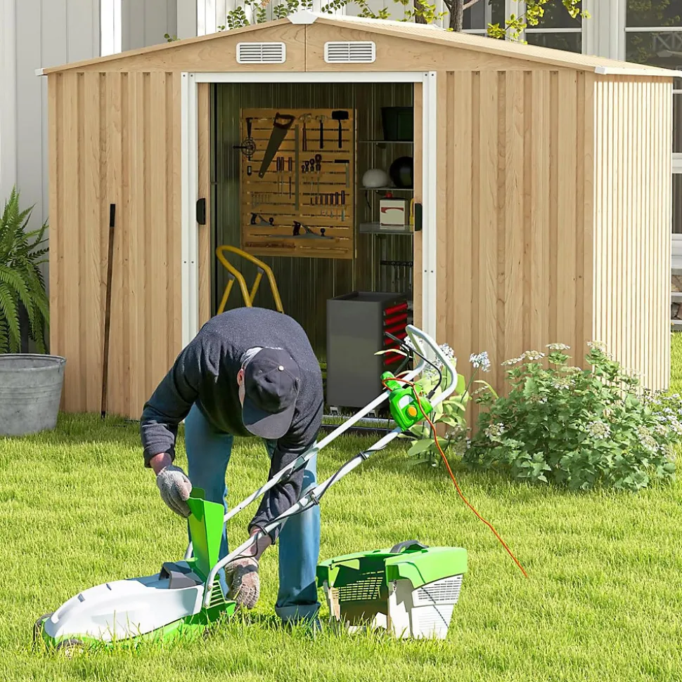 Abri de Jardin en Acier Galvanisé Anti-UV avec Portes Verrouillables, Plancher, Bouches d'Aération, 259x196x184cm, 5m² Naturel