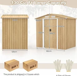 Abri de Jardin en Acier Galvanisé 2 m2 avec Portes Verrouillables Bouches d'Aération 2 Paires de Gants inclus