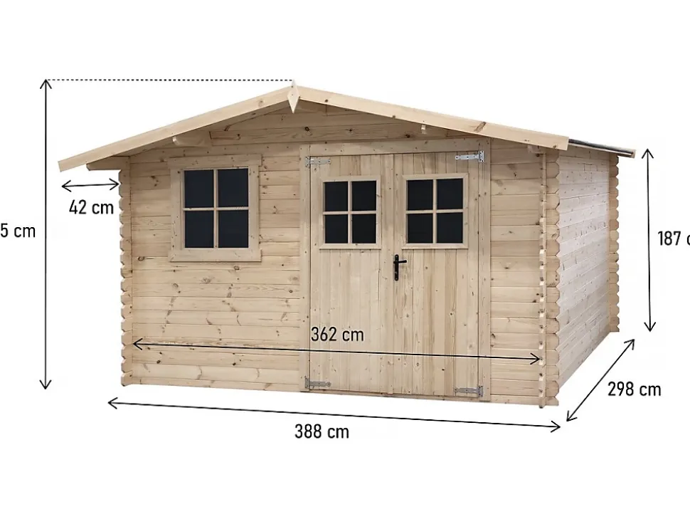 Abri de jardin en bois 14m² "Oz" 388 x 298 x 225 cm 28 mm