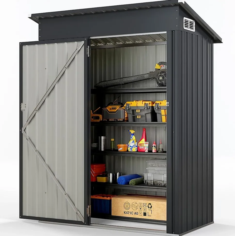 Abri de Jardin en Métal pour Outils avec Toit Incliné 150 x 88 x 185 CM avec Évant d'Aération Potre Fermable
