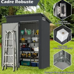 Abri de Jardin en Métal pour Outils avec Toit Incliné 150 x 88 x 185 CM avec Évant d'Aération Potre Fermable