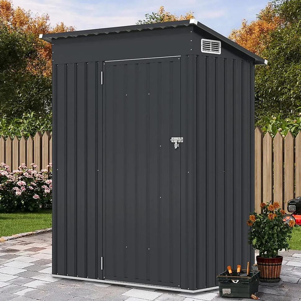 Abri de Jardin en Métal pour Outils avec Toit Incliné 150 x 88 x 185 CM avec Évant d'Aération Potre Fermable