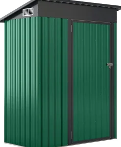 Abri de Jardin en Métal pour Outils avec Toit Incliné 150 x 88 x 185 CM avec Évant d'Aération Potre Fermable Vert