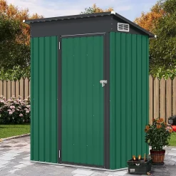 Abri de Jardin en Métal pour Outils avec Toit Incliné 150 x 88 x 185 CM avec Évant d'Aération Potre Fermable Vert