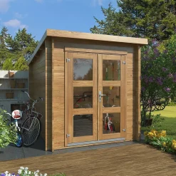 Abri de jardin Klikstrom Belaïa bois traité autoclave marron ép.28 mm toiture monopente surface totale 6.72m²