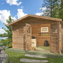 Abri de jardin Klikstrom Taman bois traité autoclave marron ép.34 mm surface totale 14.12m²