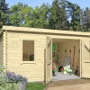 Abri de jardin Klikstrom Linda bois naturel ép.34 mm surface totale 12.2m²