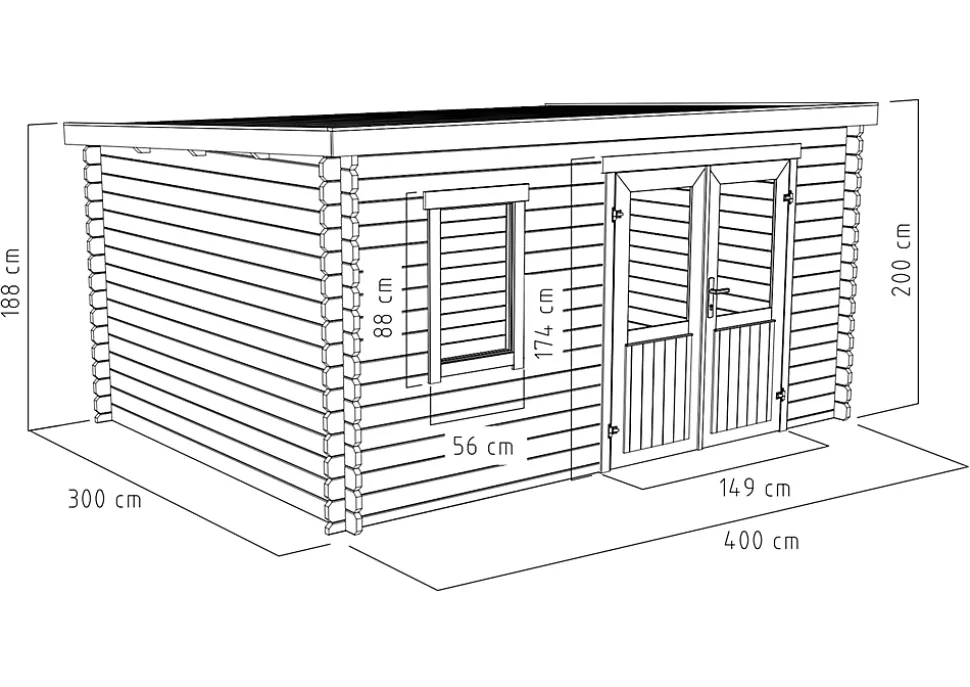 Abri de jardin Klikstrom Linda bois naturel ép.34 mm surface totale 12.2m²