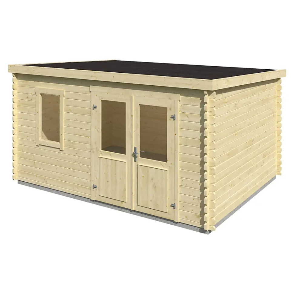 Abri de jardin Klikstrom Linda bois naturel ép.34 mm surface totale 12.2m²