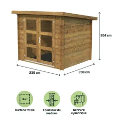 Abri de jardin Klikstrom Mokau bois traité autoclave marron ép.19 mm toiture monopente surface totale 6m²