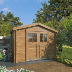 Abri de jardin Klikstrom Belaïa bois traité autoclave marron ép.28 mm surface totale 7.4m²