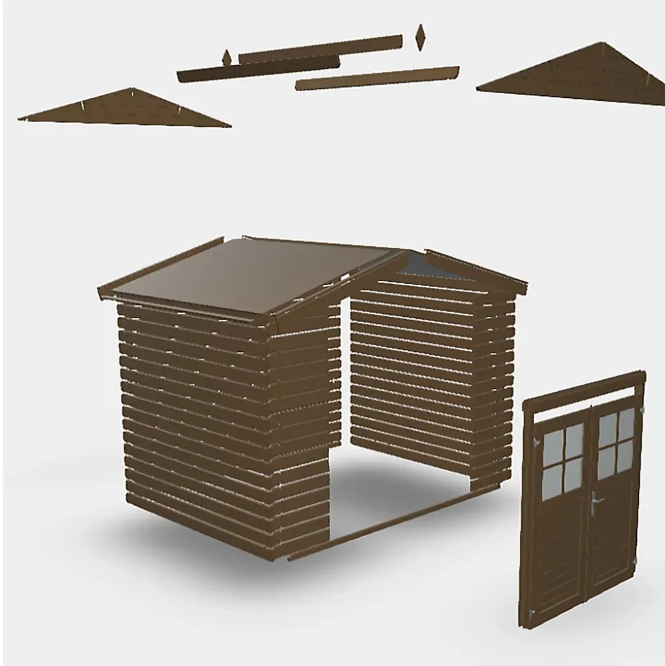 Abri de jardin Klikstrom Belaïa bois traité autoclave marron ép.28 mm surface totale 7.4m²