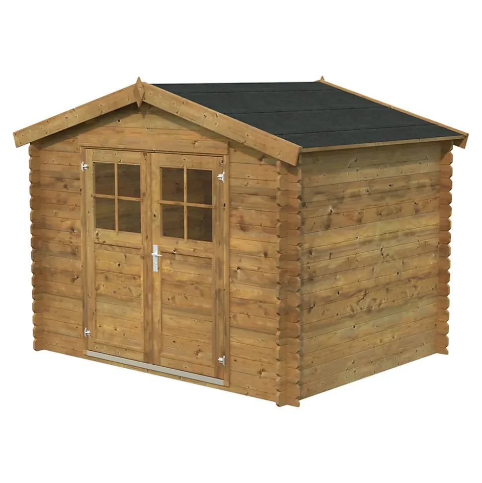Abri de jardin Klikstrom Belaïa bois traité autoclave marron ép.28 mm surface totale 7.4m²