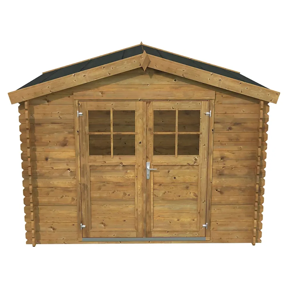 Abri de jardin Klikstrom Belaïa bois traité autoclave marron ép.28 mm surface totale 7.4m²