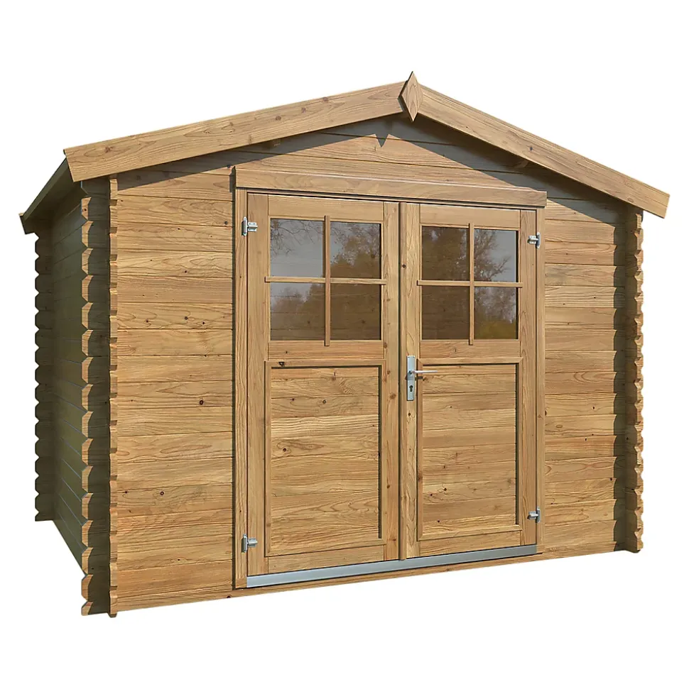 Abri de jardin Klikstrom Belaïa bois traité autoclave marron ép.28 mm surface totale 7.4m²
