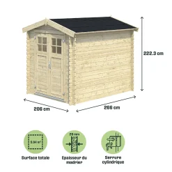 Abri de jardin Klikstrom Belaïa bois naturel ép.28 mm surface totale 5.9m²