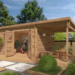 Abri de jardin Klikstrom Taman bois traité autoclave marron ép.34 mm toiture monopente surface totale 19.5m²