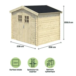 Abri de jardin Klikstrom Mokau bois coloris naturel ép.19 mm surface totale 5,3m²