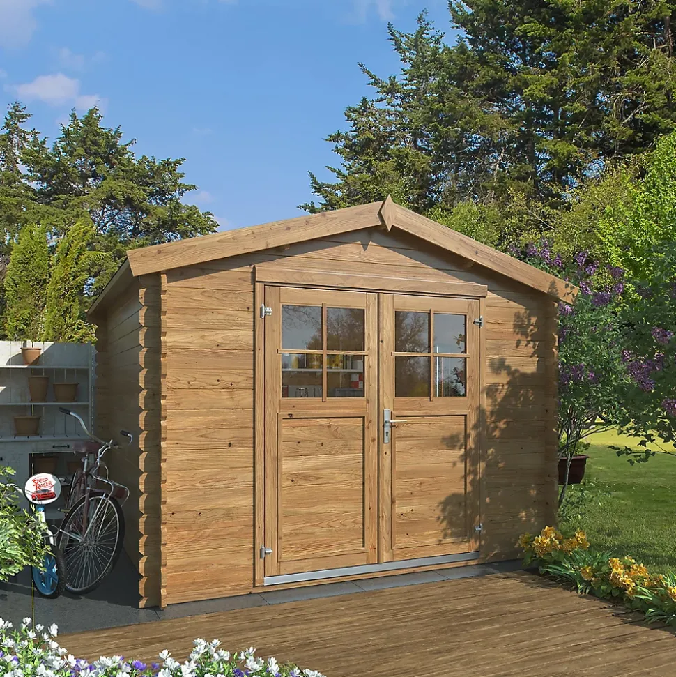 Abri de jardin Klikstrom Belaïa bois traité autoclave marron surface ép.28 mm totale 9.3m²
