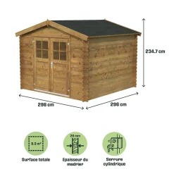 Abri de jardin Klikstrom Belaïa bois traité autoclave marron surface ép.28 mm totale 9.3m²