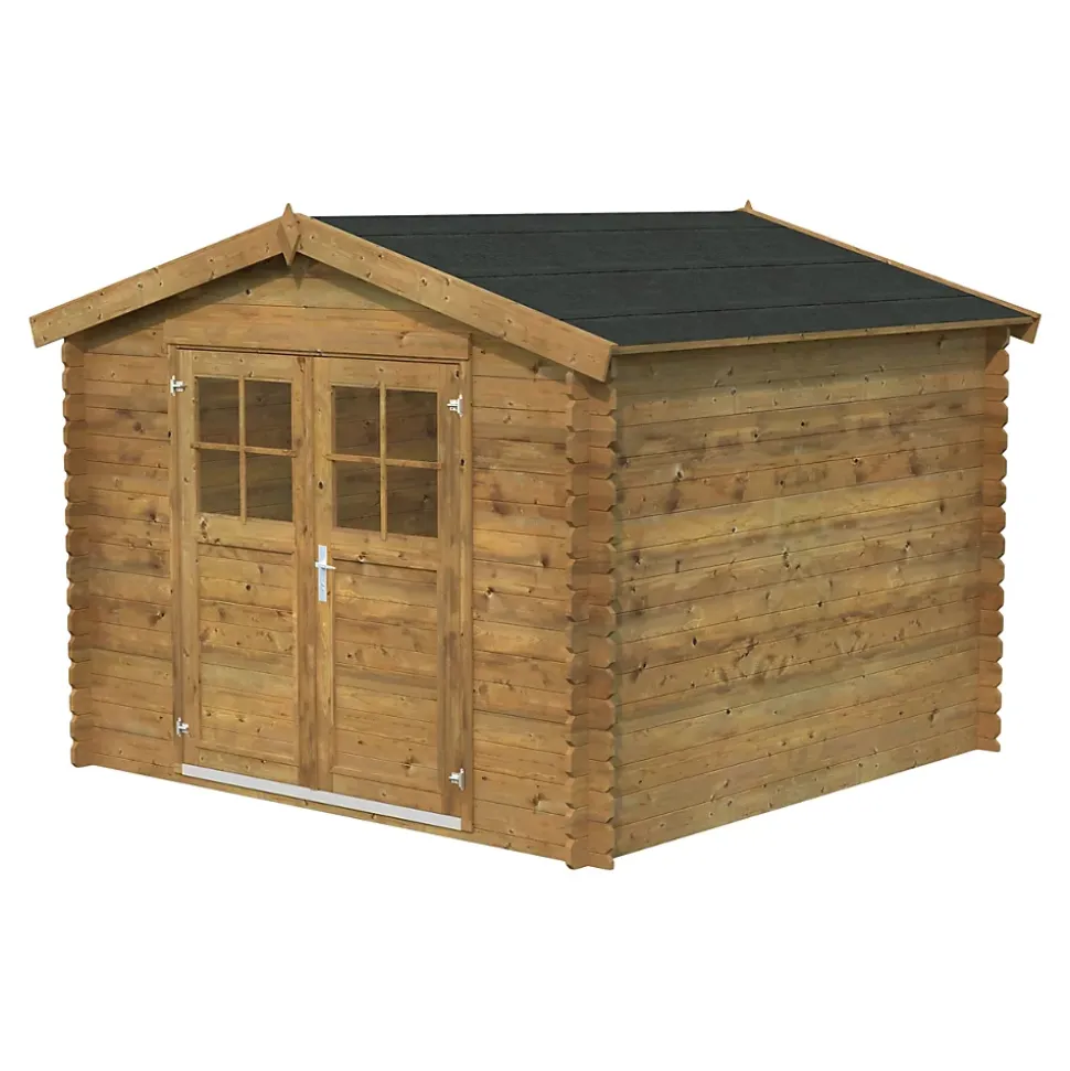 Abri de jardin Klikstrom Belaïa bois traité autoclave marron surface ép.28 mm totale 9.3m²