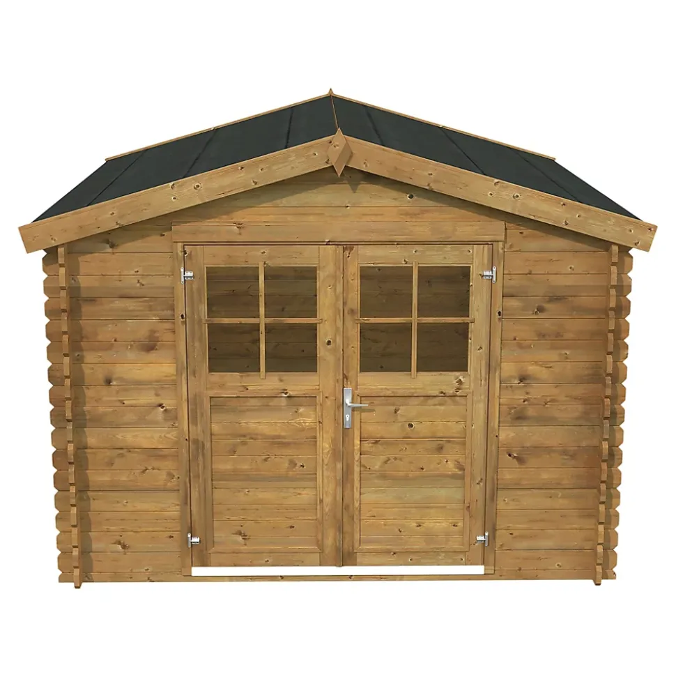 Abri de jardin Klikstrom Belaïa bois traité autoclave marron surface ép.28 mm totale 9.3m²